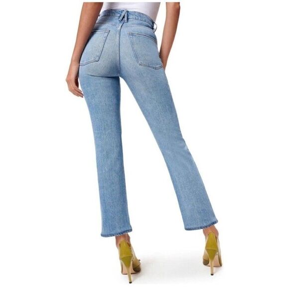 NWT Good American Size 10/30 Good Boy Jeans Indigo085 Destroyed Knee Crop Denim - Picture 2 of 9